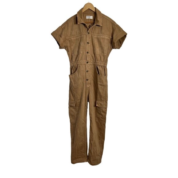 Free People Marci Utility Cargo Khaki Coverall Size Large - Picture 2 of 3